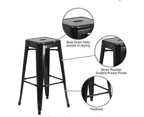 Flash Furniture Commercial Grade High Backless Black Metal Indoor-Outdoor Bar Stool with Square Seat