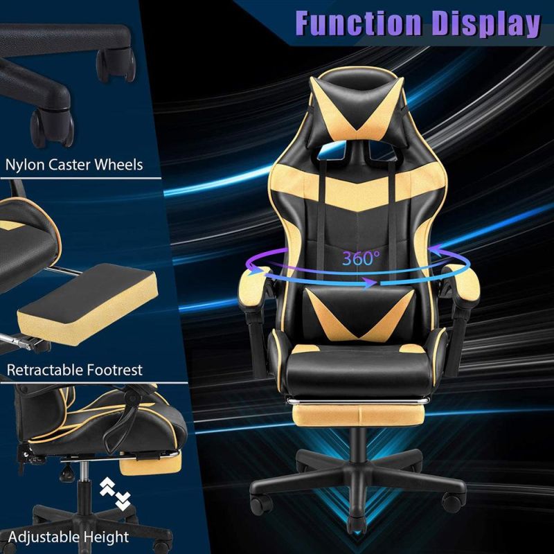 Gaming Chair Black Leather 360 Swivel Ergonomic PU Chair