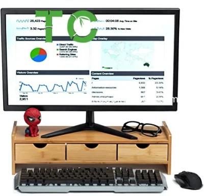 Whoesale Bamboo Desktop Stand Monitor Stand and Desk Organizer with 3 Drawers