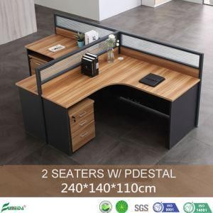 MFC Panel L Shape Glass Cubicle Cluster Partition Desk Workstation with Mobile Cabinet Drawer (AP-T02P)