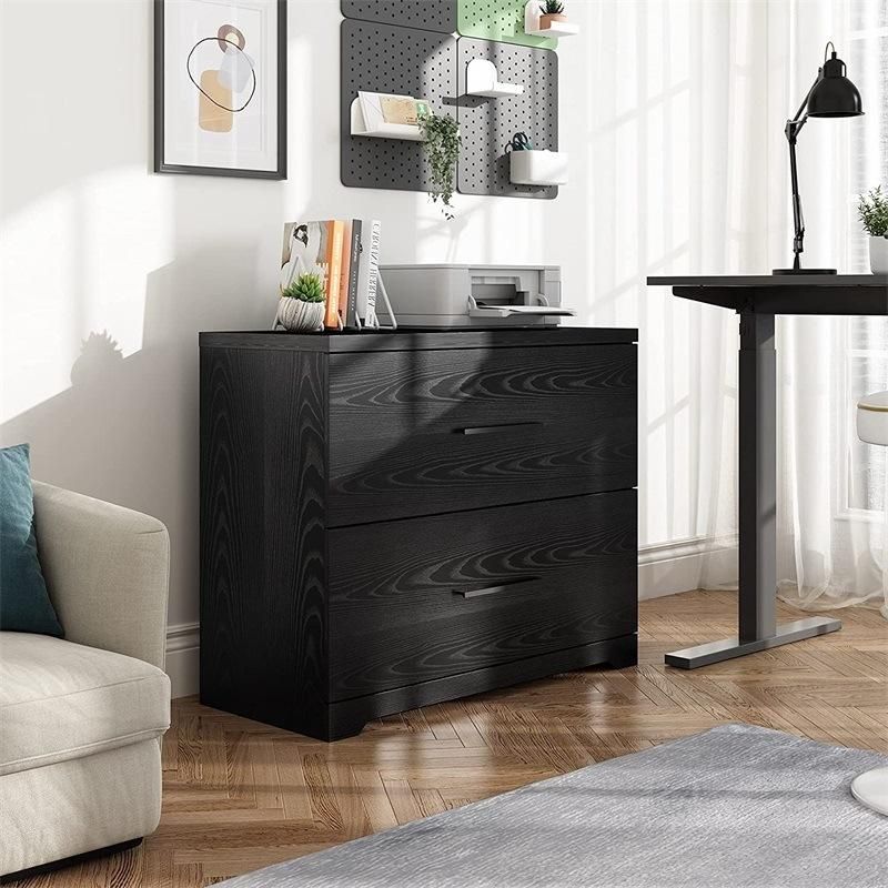 2 Drawer Wood Lateral File Black Cabinet with Anti-Tilt Mechanism Storage Filing Cabinet for Home Office