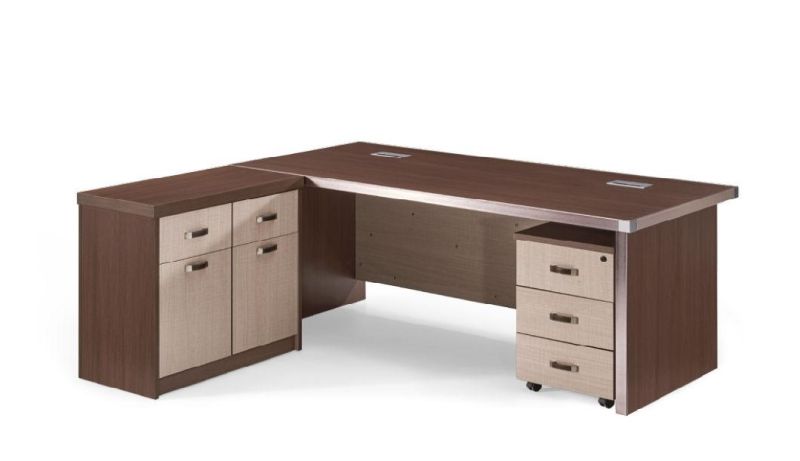 Office Furniture Aluminium Edge L Shaped Wooden Executive Desk