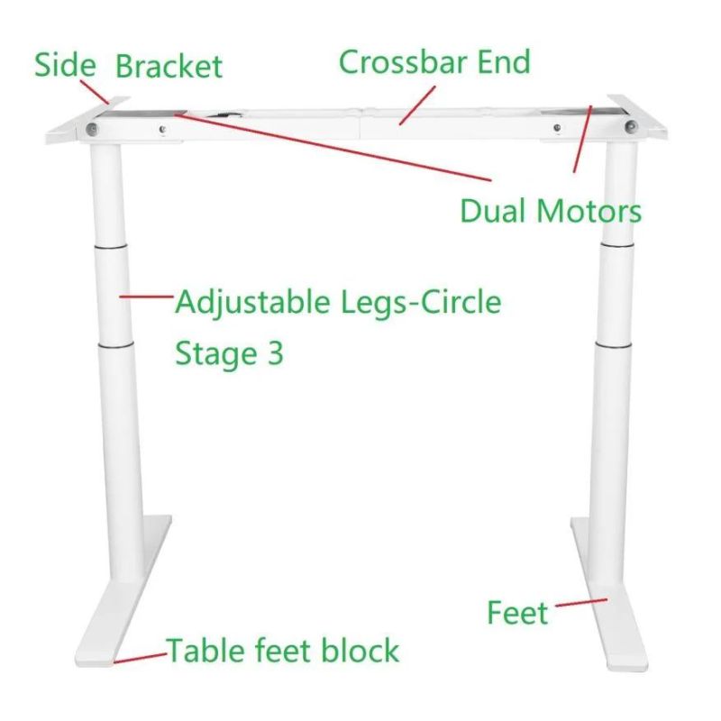 Home Furniture Dual Motor Three Stages Office Electric Height Adjustable Desk