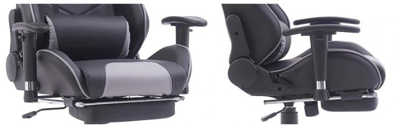 Grey Leather Reclining Gaming Chair with Headrest