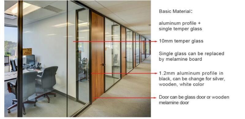 10mm Environmental Aluminum Tempered Single Glass Office Partition Walls