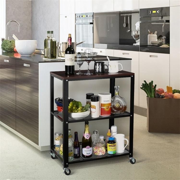 Metal Frame Wooden Shelf with Heavy-Duty Casters