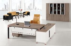 Metal Front Panel Melamine Top L-Shape Office Table