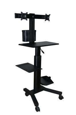 Black/Silver Gas Lift Mobile Computer Workstation with Double Monitor 10-24&quot;