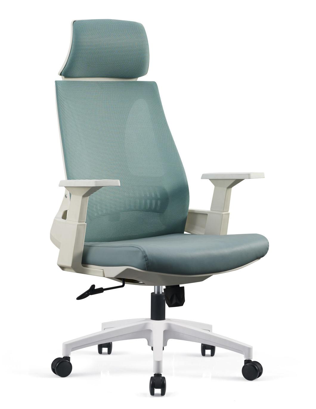 White Fabric Movable Headrest Armrest Comfortable Office Chairs Meeting Chairs