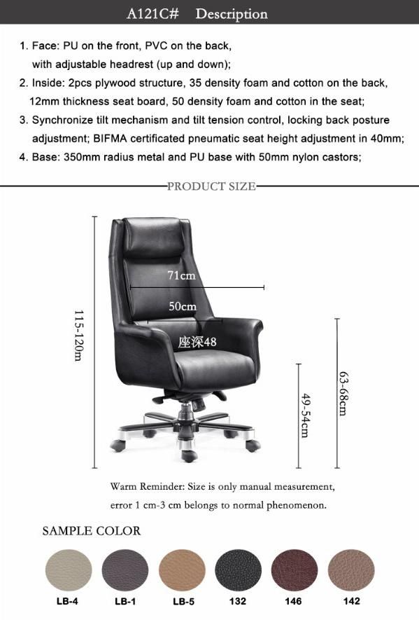 Big and Tall Executive Chair Leather Computer Chair Desk Chair with Cushion for Back Support