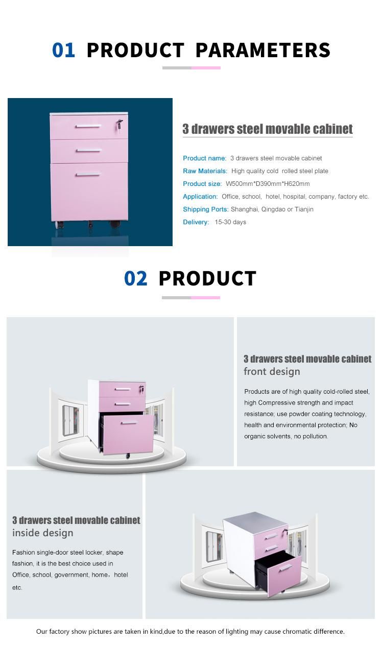 Best Quality 3 Drawer Metal Filing Cabinet Steady Structure Office Movable Mobile Short Cabinet