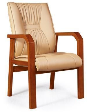 Conference Boardroom Visitor Office PU Leather Chair with Wooden Armrest and Legs