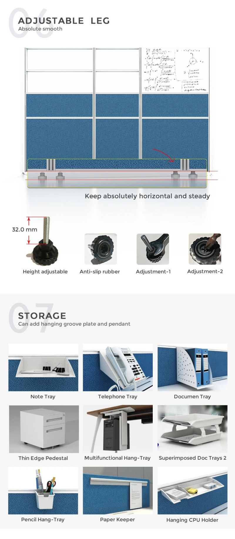 Modern Office Aluminum Profile Partition Desk Workstation with Desktop Partition