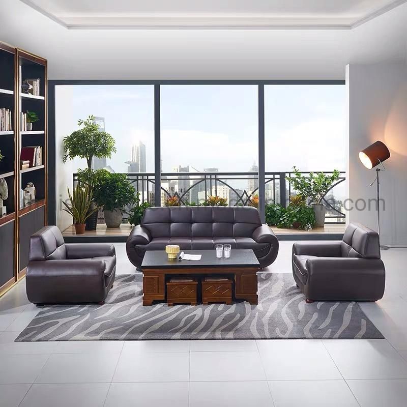 (M-SF22) Office Living Room Furniture Real Leather/PU Black Leather Simple Lazy Design Sofa Set