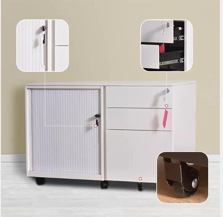 Multifuctional Metal Mobile Caddy Tambour Door Storage Cabinet