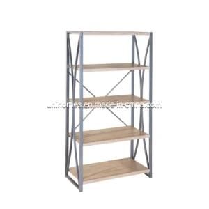 Modern Shelf Metal Shelving Wood Look Accent Metal Frame Furniture Home Office