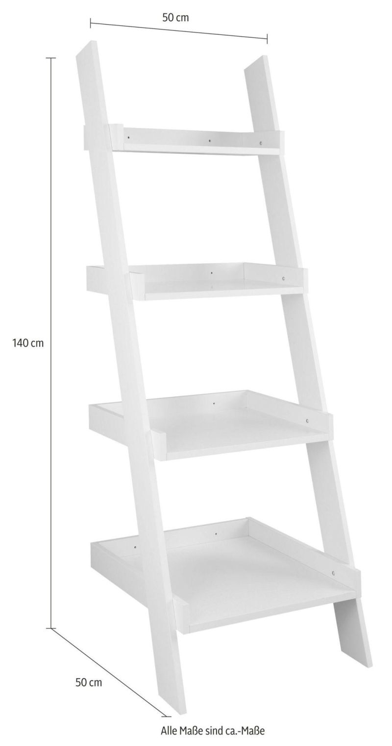 White 4 Story Wood Bookshelf, Ladder Type Bookcase