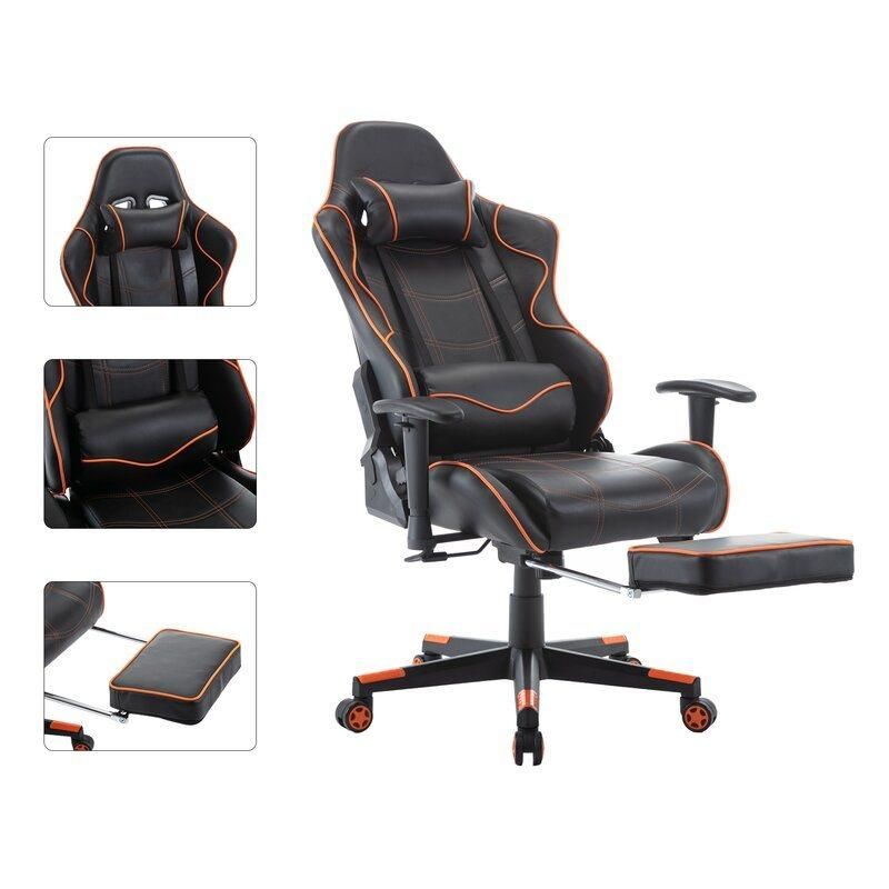 High Back Adjustable Upholstery PC Computer Gaming Chair with Footrest