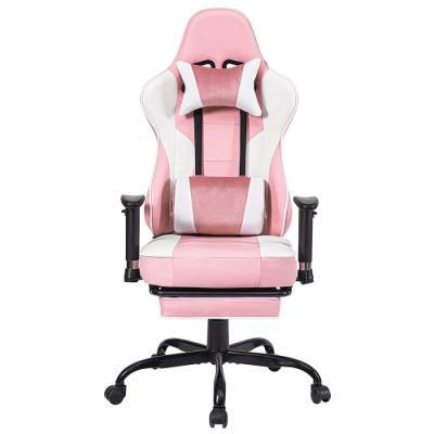 Pink White Ergonomic Swivel Liftable Leather Gaming Chair