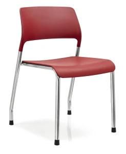 4 Legs Red Plastic Ergonomic Design Low Back Staff Metal Chair