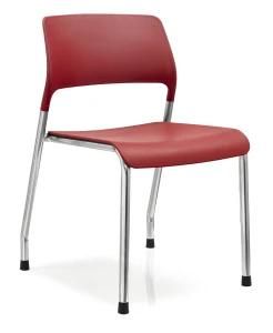4 Legs Red Plastic Ergonomic Design Low Back Staff Metal Chair
