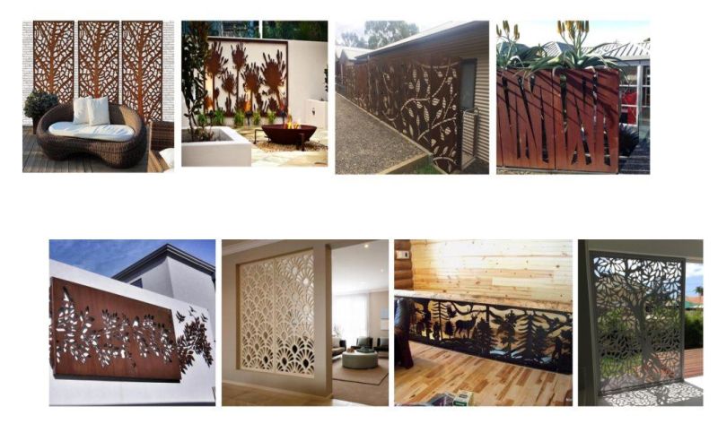 Corten Steel Rusty Decorative Rectangular Flower Pattern Screen