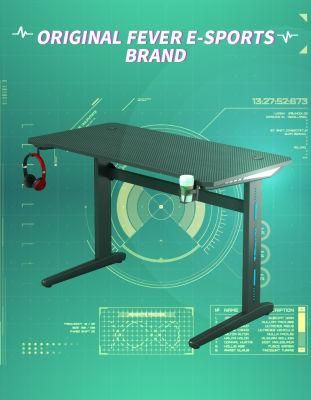 Gaming Desk with RGB Mouse Pad &amp; Power Outlet, Carbon Fiber Surface Gamer Desk with Monitor Stand RGB Gaming Desk