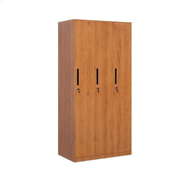 3 Door Wood Grain Locker Metal Storage Locker Hanging Clothes Storage Wardrobe