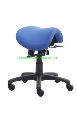 Blue Fabric Upholstery Back Angle Adjustment Normal Foam Seating Comfortable 300mm Nylon Base Nylon Caster Saddle Chair