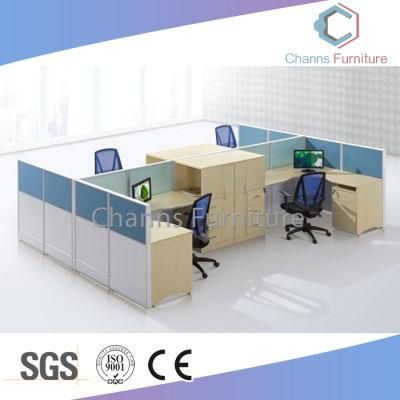 Modern Four Seats L Shape Staff Table Wood Workstation with File Cabinet (CAS-W31429)