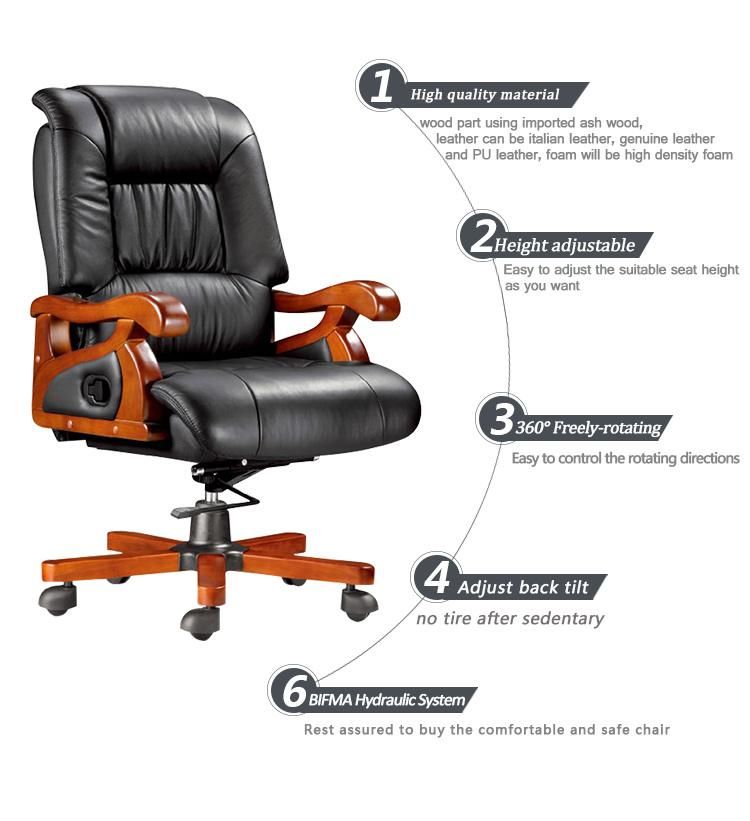 2019 Factory Price Luxury Executive Wooden Frame Swivel Genuine Leather Office Chair