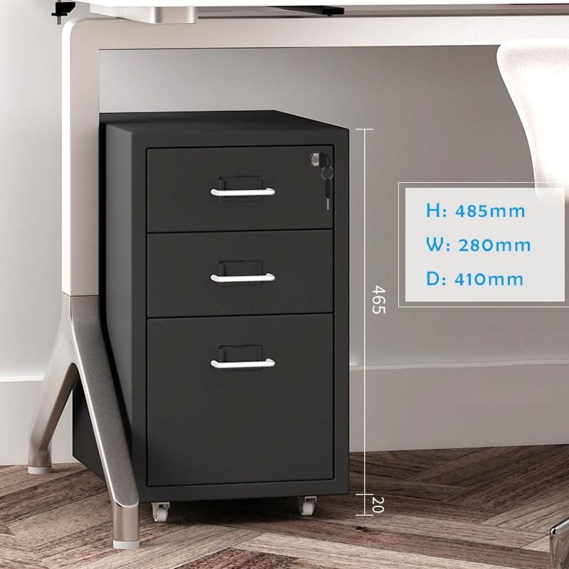 3 Drawers Home Office Storage Use Mobile Filing Cabinet in Black