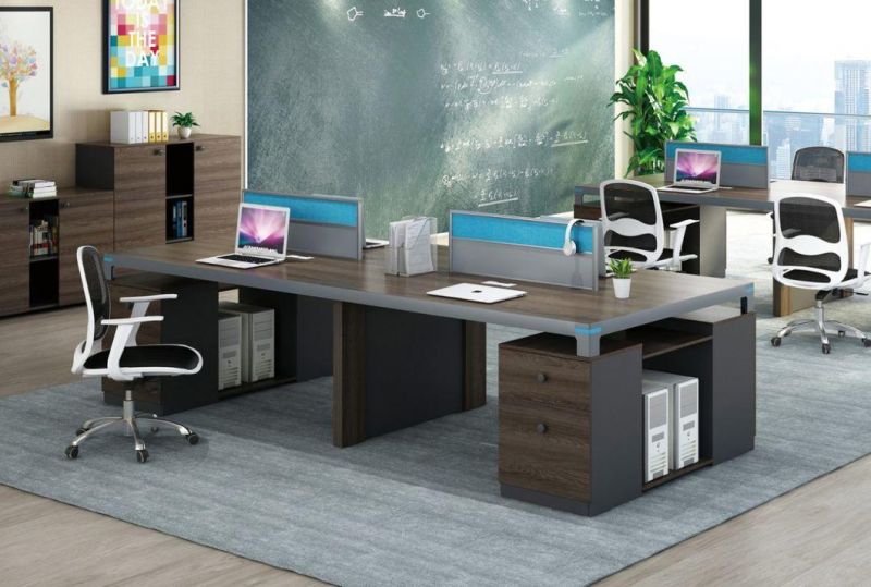 Modern Melamine Staff Table Office Wooden Furniture 4 Seats Partiton Workstation