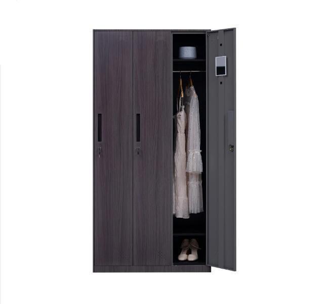 3 Door Wood Grain Locker Metal Storage Locker Hanging Clothes Storage Wardrobe