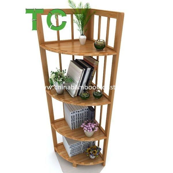 Factory Price Bamboo 4 Tiers Corner Shelf, Multifunctional Floor Standing Shelf Bookcase Display Storage