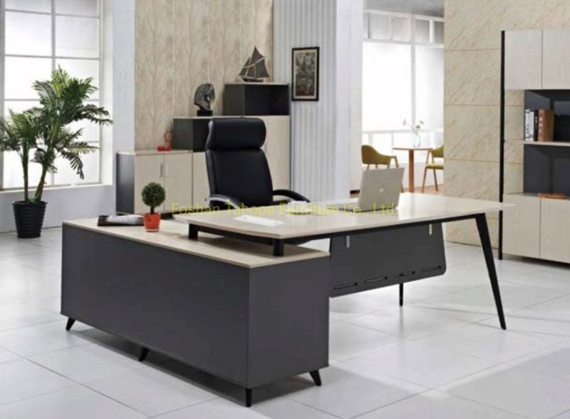 Elegant Oak Iron Leg Melamine Executive Office Furniture Desk