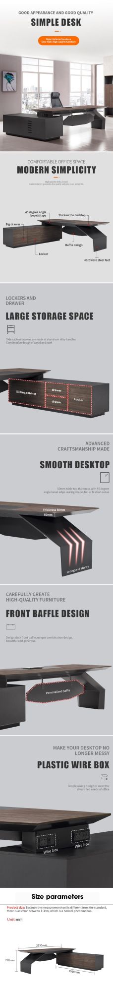 Computer Executive MDF Paint L Shape Big Desk Modern Table Office Furniture for Home