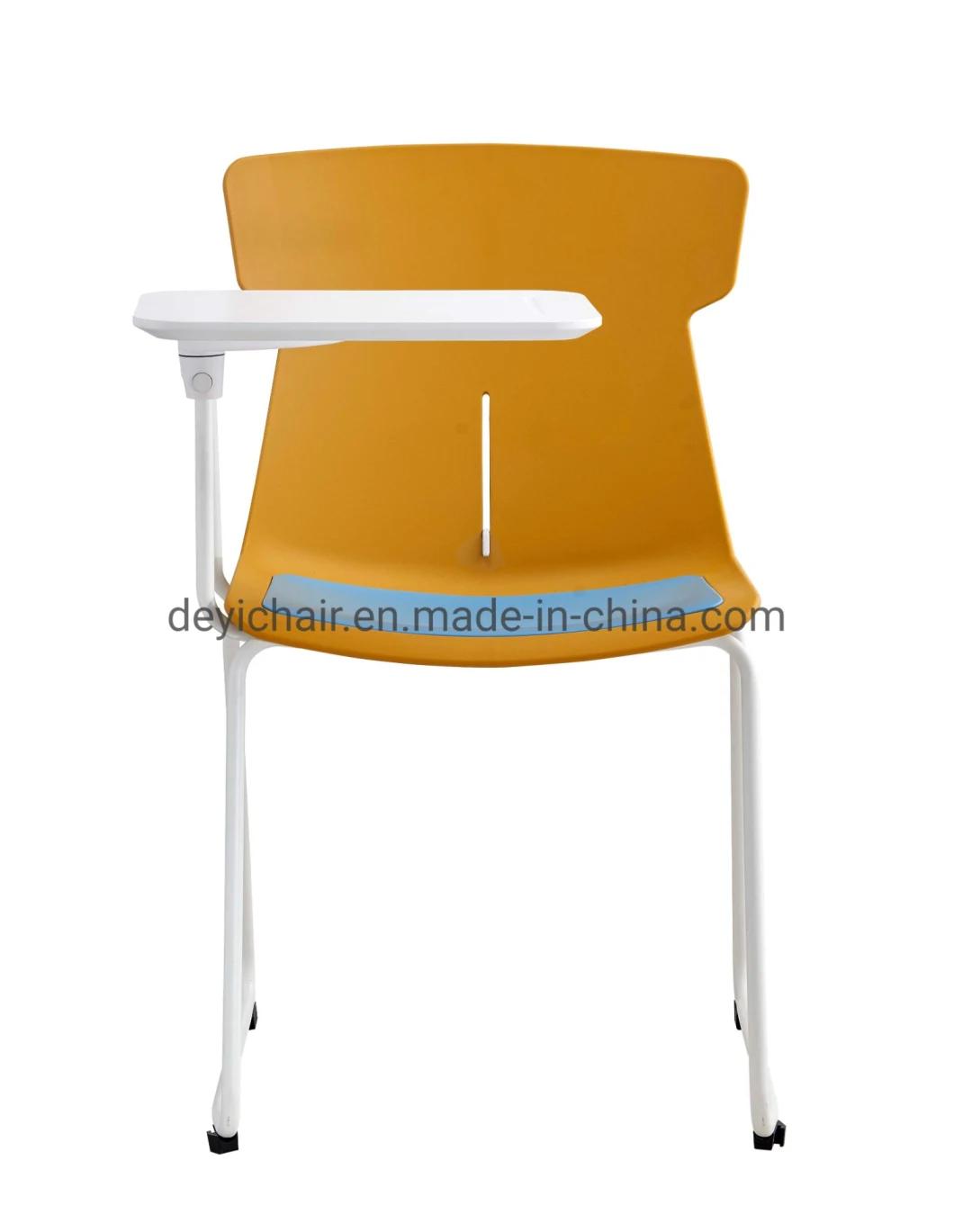 Colorful Plastic Shell with Seat Cushion and Writing Pad Metal Coated Frame Conference Chair
