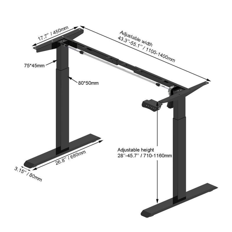 Home Furniture Ergonomic Cold Rolled Steel Electric Standing Desk Frame Load Capacity 100kg Single Motor Lifting Desk Smart Height Adjustable Office Table