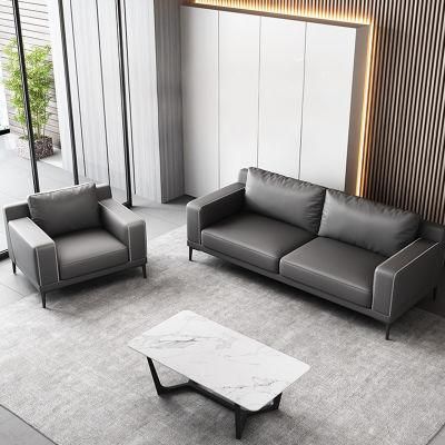 Retro Gray PU Leather Commercial Sofa Set with Black Iron Sofa Foot