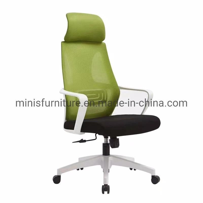 (M-OC301) Office Swivel Aluminium Alloy Green Mesh Fabric High Back Chair with White Frame and Headrest