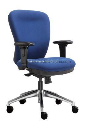 Synchronize Mechanism with Seat Slider Ratchet Back Al350mm Aluminum Base Ajustable PU Armrest Blue Color Office Chair