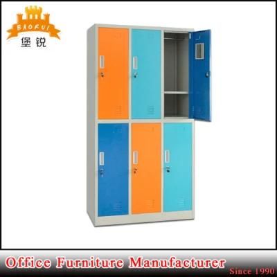 Colourful Customized School Metal Clothing Storage 6-Door Clothes Cabinet