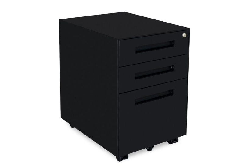 Black 3 Drawer Office Storage Cabinet Mobile Pedestal Under Desk