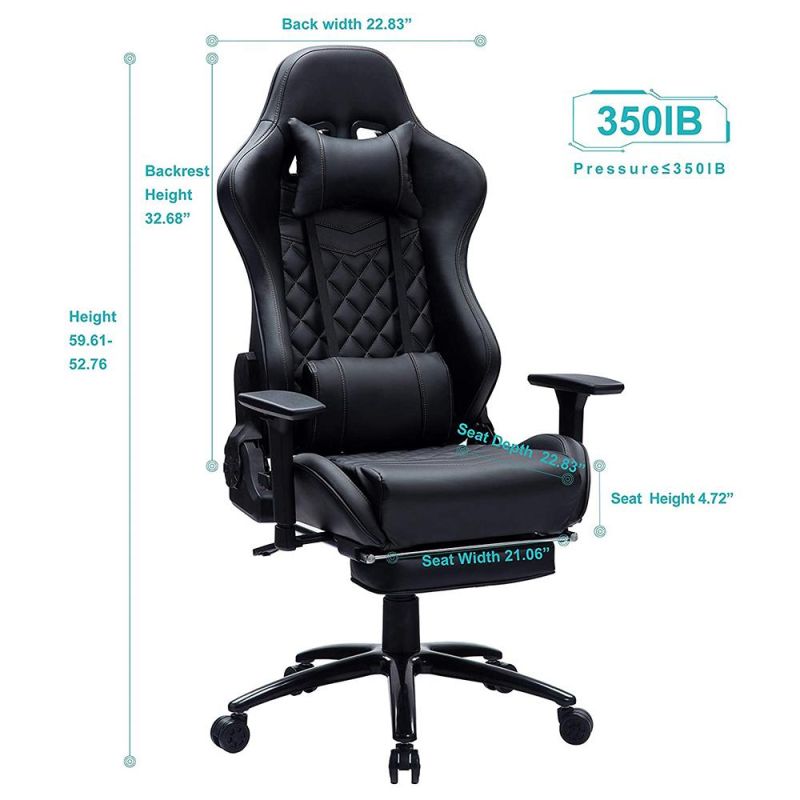 Massage Ergonomic Gaming Chair with Footrest Black