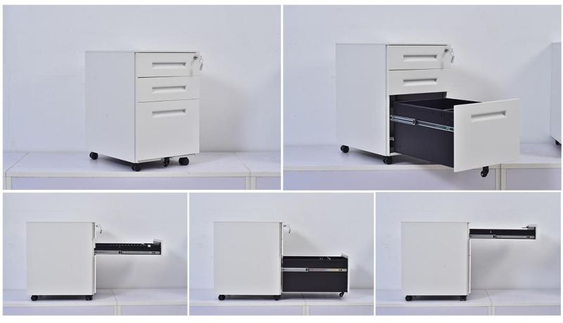 Recessed Handle Steel Filing Cabinet Metal Mobile Pedestals Cabinet 3 Drawers