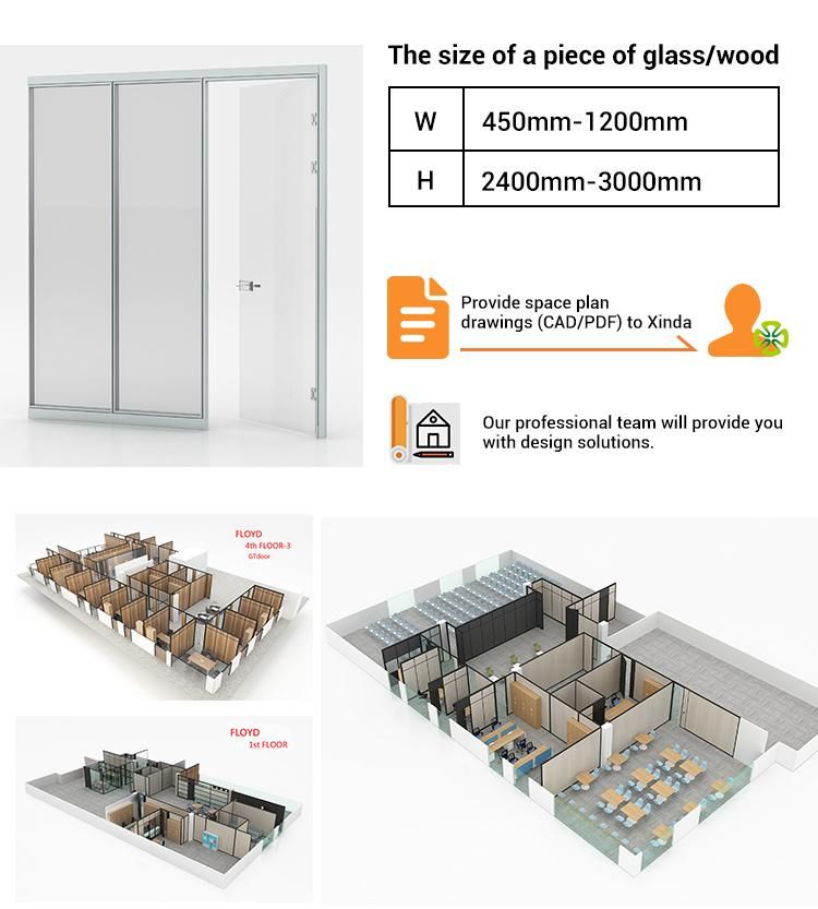 Modern Office Glass Partition HK55s 12mm Glass Aluminium Office Glass Partition
