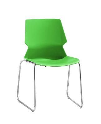 Green Plastic Shell for Seat and Back Chromed Finished Sled Base No Arms Stacking Chair