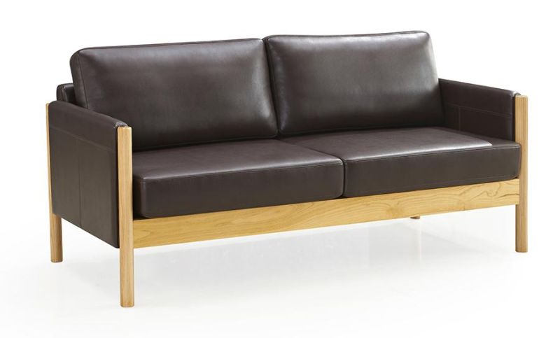 Modern Living Room Leather Leisure Sectional Sofa with Solid Wooden Base