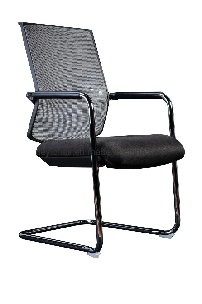 Bow Frame 28 Tube 2.3mm Thickness with Armrest High Red Mesh Back Black Fabric Seat Conference Chair